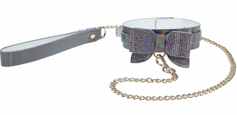 Ouch Paris Collection Collar with Leash PU Leather Iridescent Hardware Main image