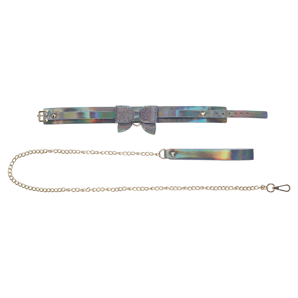 Ouch Paris Collection Collar with Leash PU Leather Iridescent Hardware > Bondage Gear > Collars & Leashes
