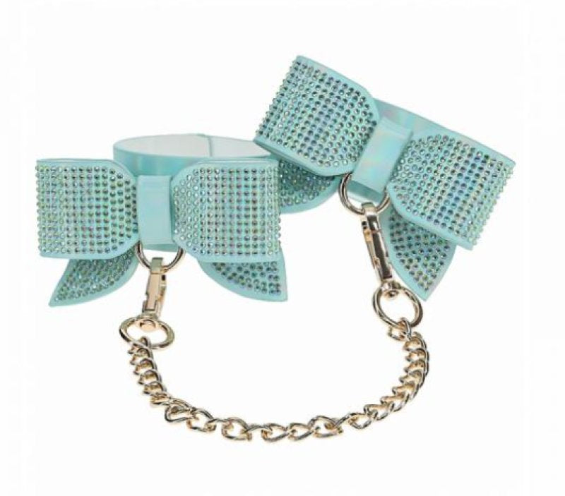 Ouch Paris Collection Adjustable Mint Green PU Leather Leg Cuffs with Iridescent Hardware