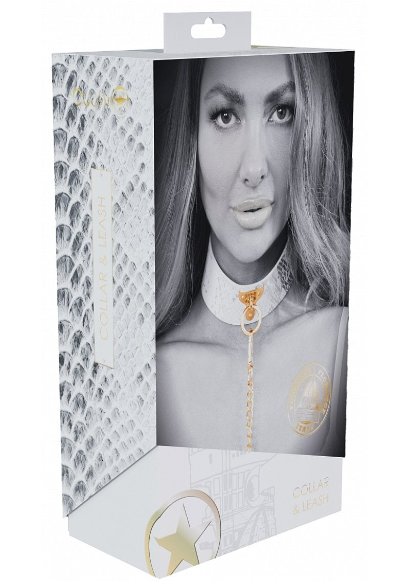 Ouch Florence Collection PU Leather Collar with Leash Set - White