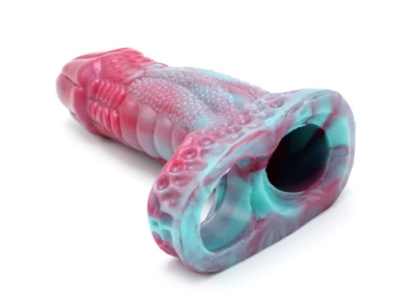 Kiotos Monstar Sleeve 03 Pink and Blue 6.5" Inch Textured Silicone Dildo Sleeve with Ball Stretcher Hole