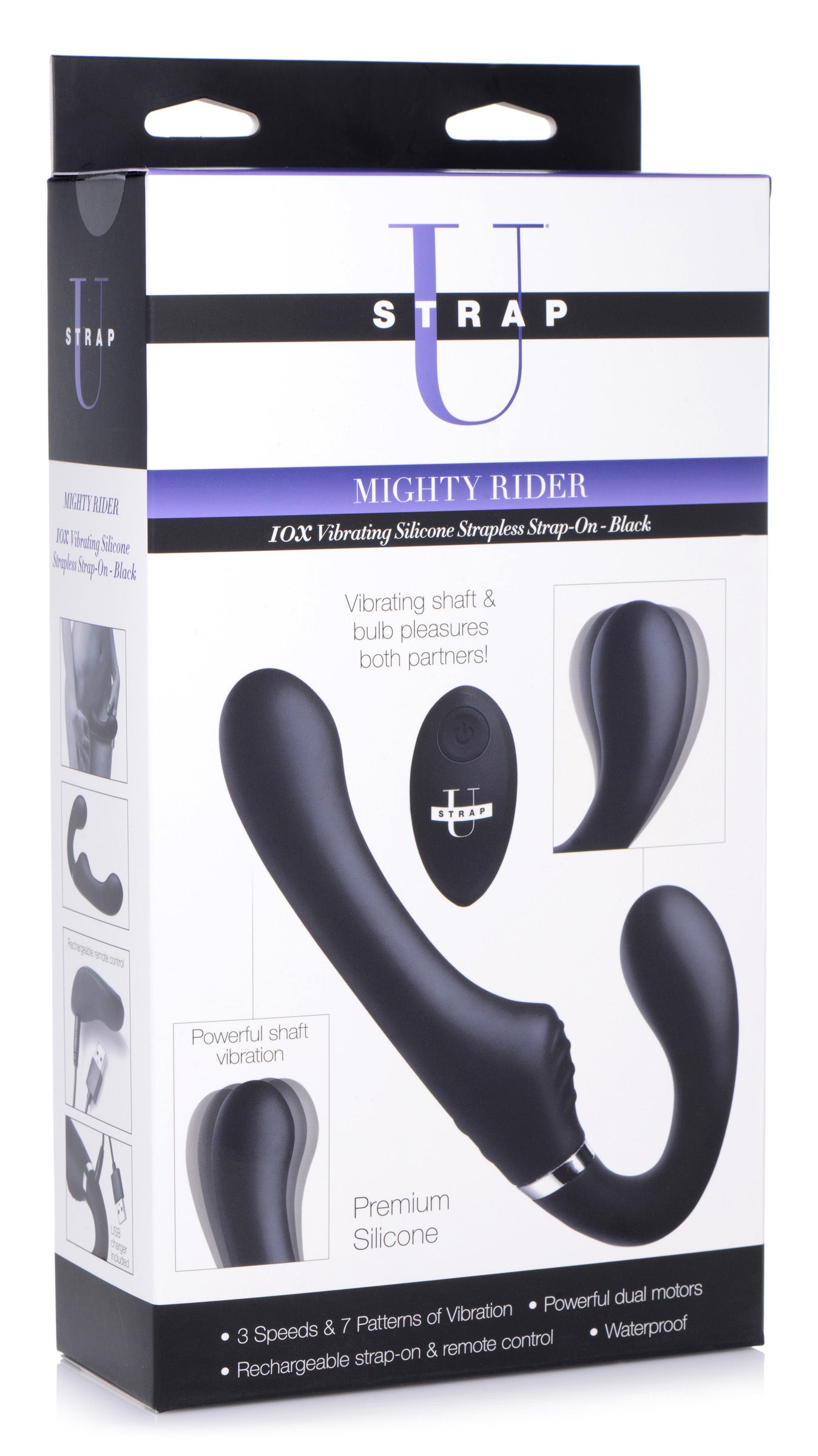 Mighty Rider 10X 8.4 Inch Strapless Strap-On Black with Remote Control > Dildos > Strapless Strap Ons