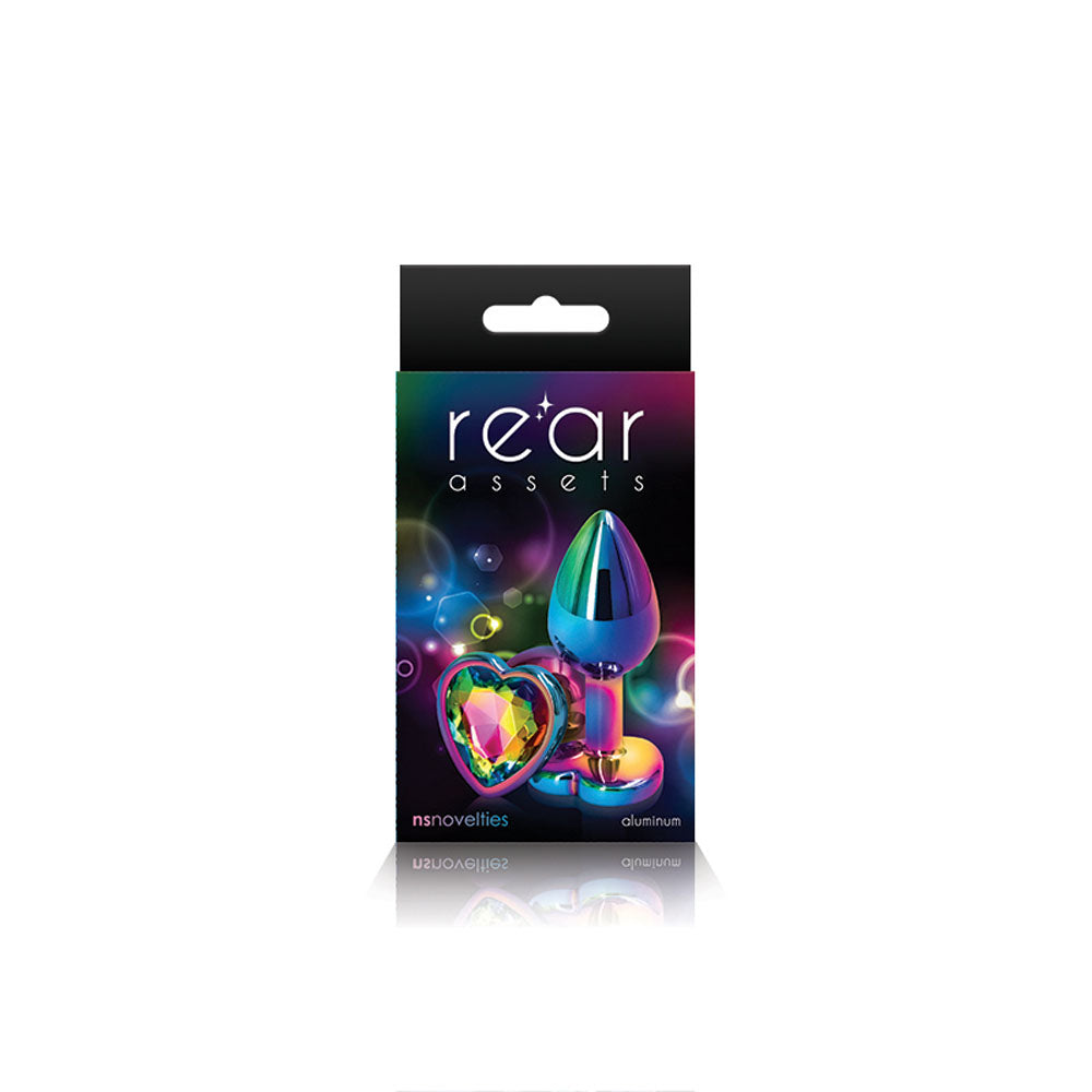 Rear Assets Multi Heart Small Metal Butt Plug with Rainbow Gem Multi Small > Anal Range > Jewel Butt Plugs