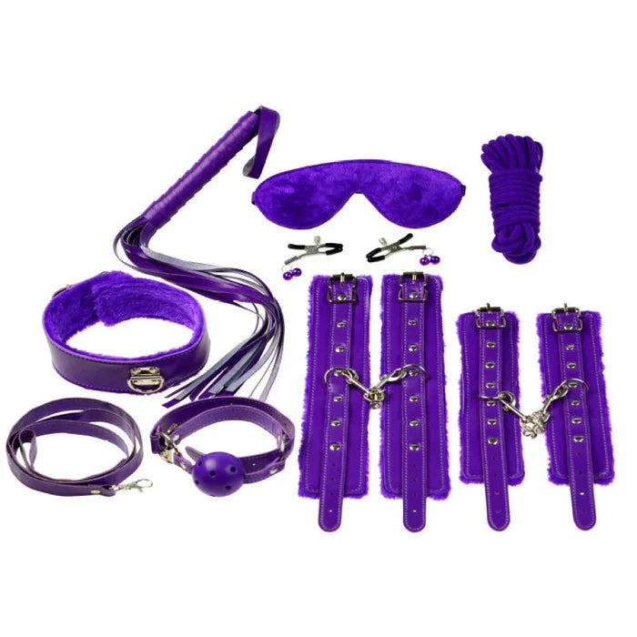 Bizarre Video Everything Bondage Kit Purple Faux-Fur Lined PVC Restraints and Accessories > Bondage Gear > Bondage Kits