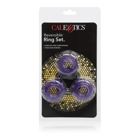 Reversible Ring Set Purple 3-Piece Stretchy Erection Enhancers with Textured Ridges and Grooves COCK RING Set