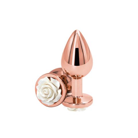 Rear Assets Rose Medium (White) – 8.9 cm Metal Butt Plug > Anal Range > Jewel Butt Plugs