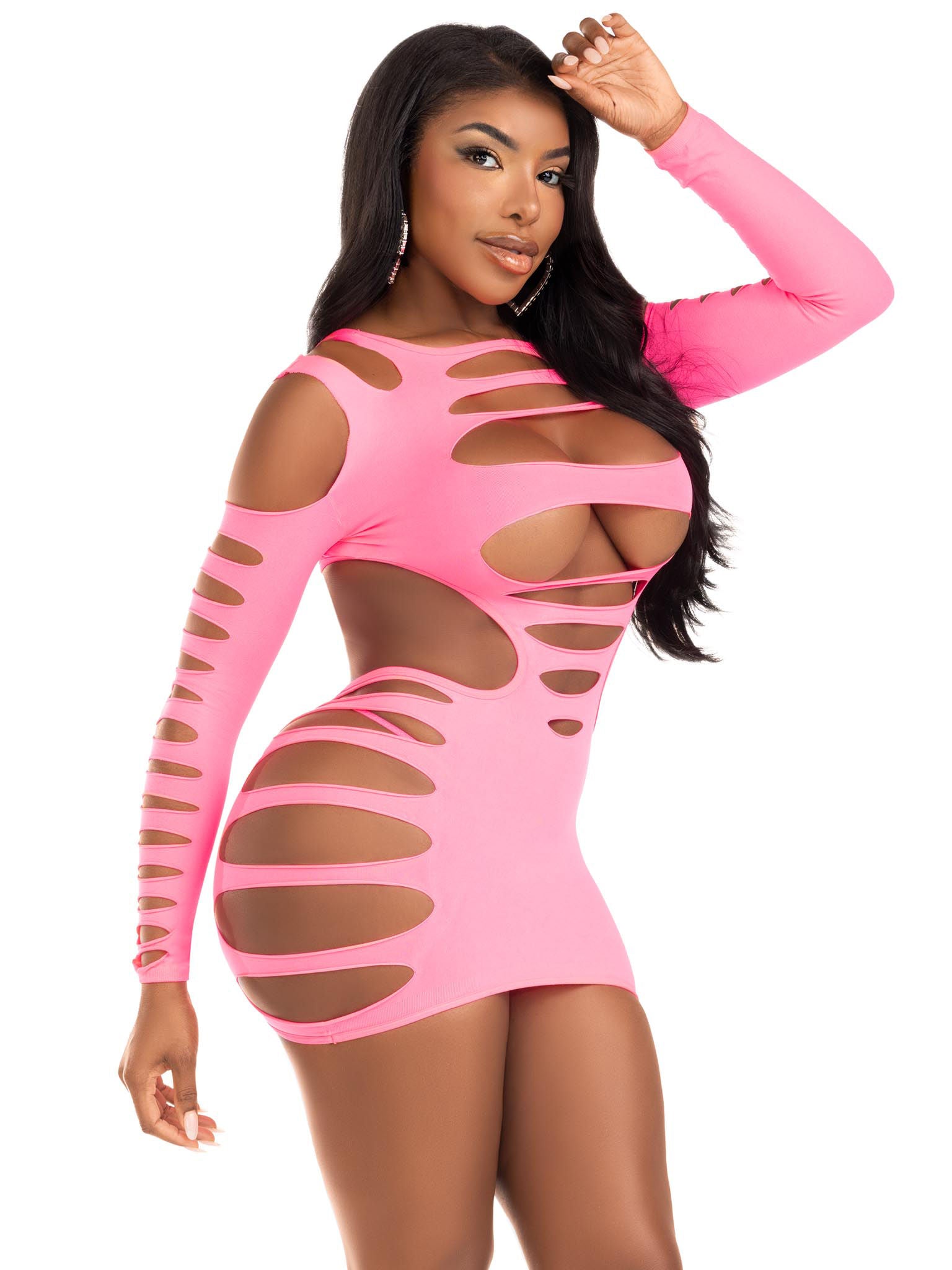 Opaque Shredded Cut Out Mini Dress Sexy Erotic Lingerie - Black | Green | Pink Pink One Size > Clothes > Dresses and Chemises