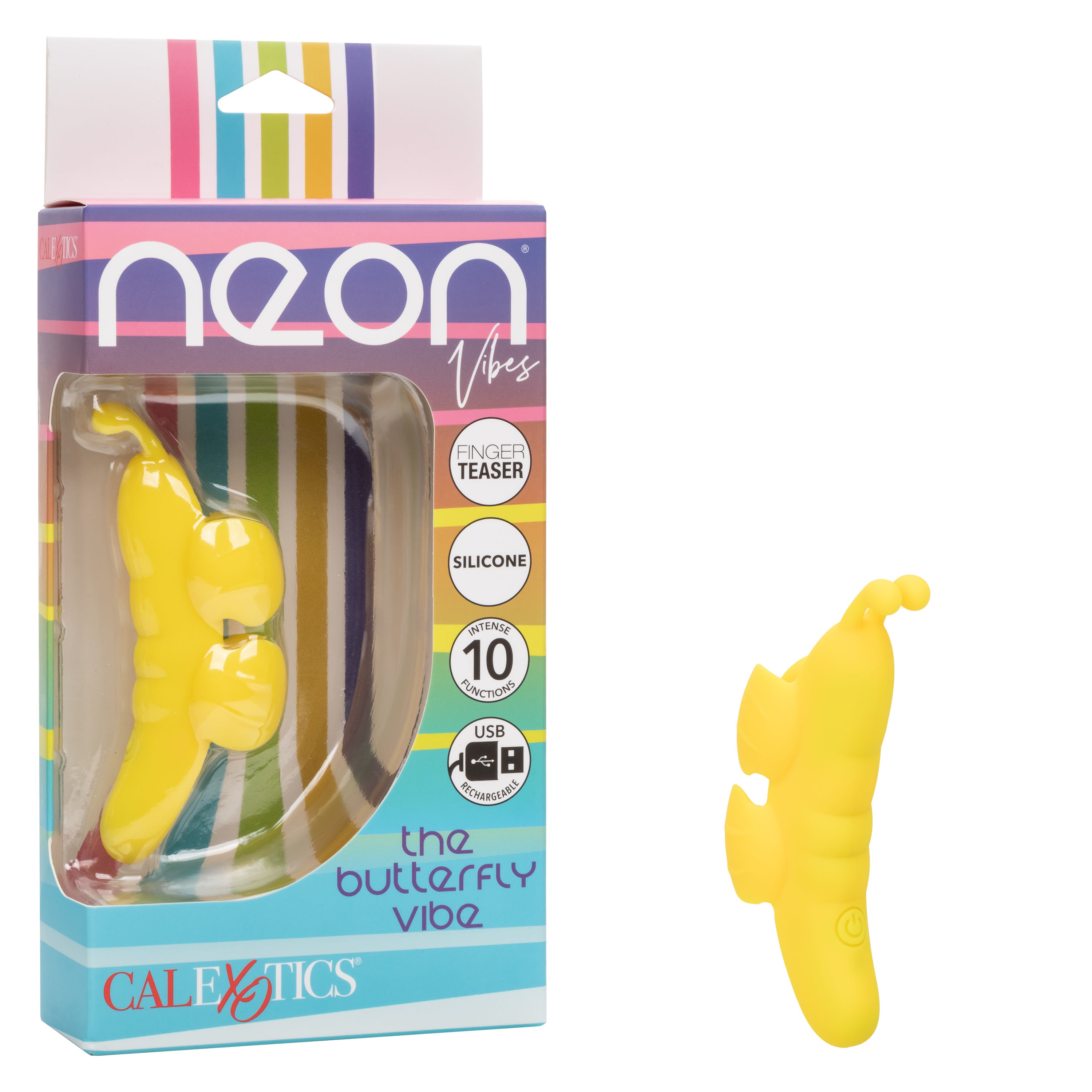 Neon Vibes The Butterfly Vibe Yellow Silicone Finger Teaser with 10 Functions and USB Rechargeable Finger Stimulator