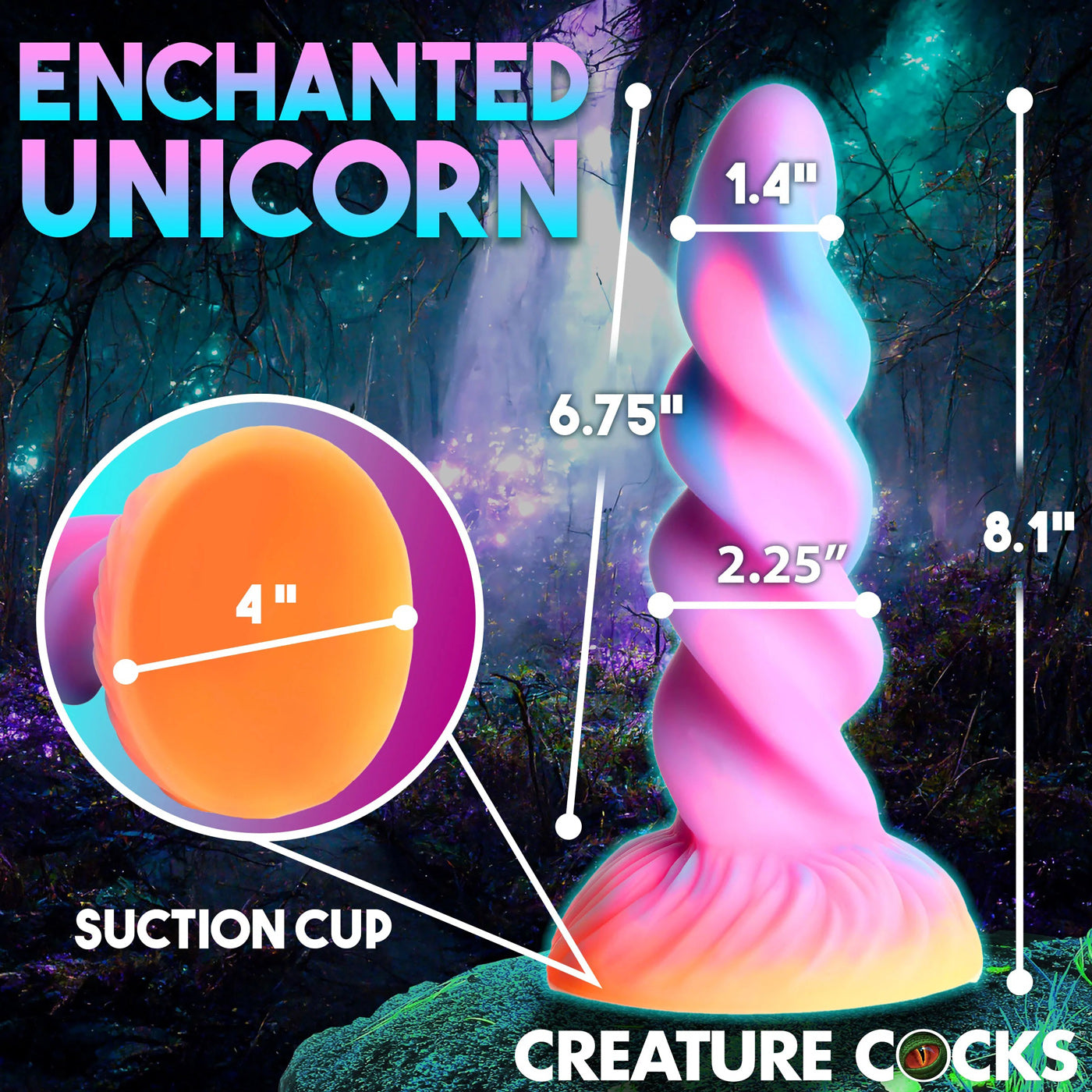 Moon Rider Glow in the Dark Unicorn (Colorful Sunburst) – Vibrant Glow Dildo 7 Inches > Dildos > Fantasy