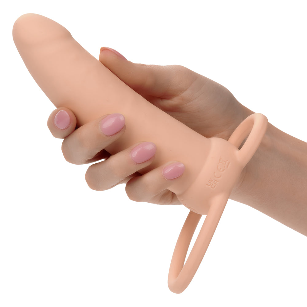 Performance Maxx Thick Dual Penetrator 5 Inch Ivory Liquid Silicone Waterproof Dual Vibrator with Scrotum Ring Rechargeable > Vibrators > Realistic Vibrators