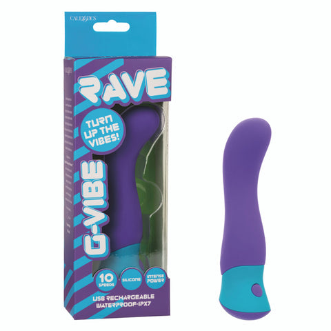 Rave G-Vibe Purple and Blue Silicone USB Rechargeable Waterproof G-Spot Massager with 10 Speeds and Intense Power Vibrators - G Spot