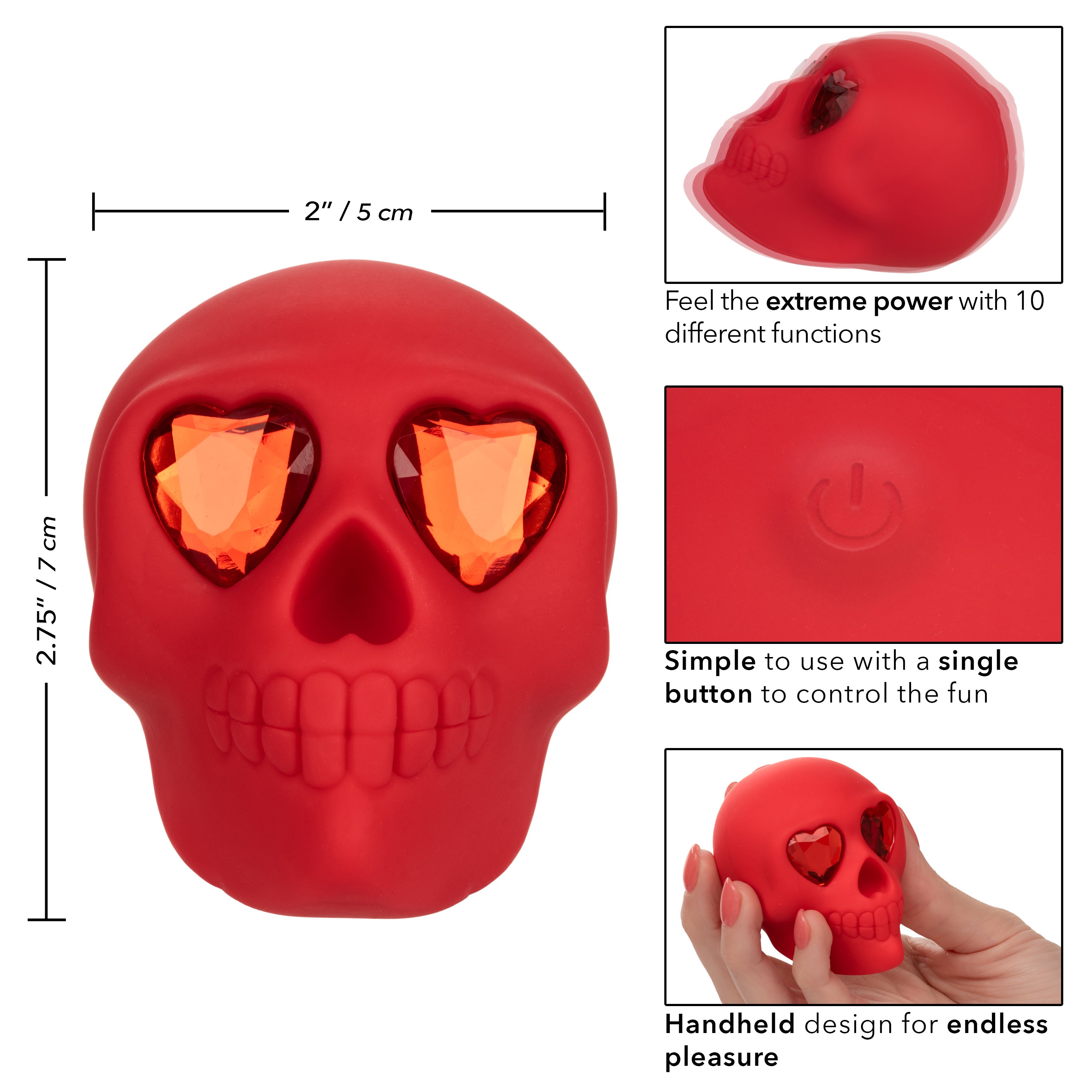 Naughty Bits Bone Head Handheld Massager Red Silicone with 10 Vibration Functions Waterproof Rechargeable > Vibrators > Standard Vibrators
