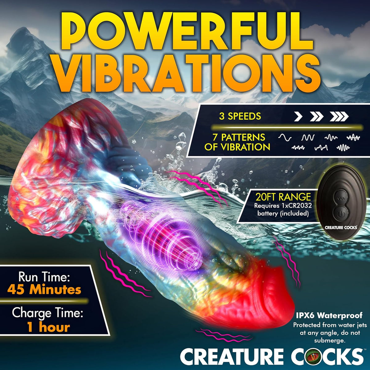 Creature Cocks Rainbow Phoenix Remote Vibrating 6.8" Silicone Dildo > Dildos > Fantasy