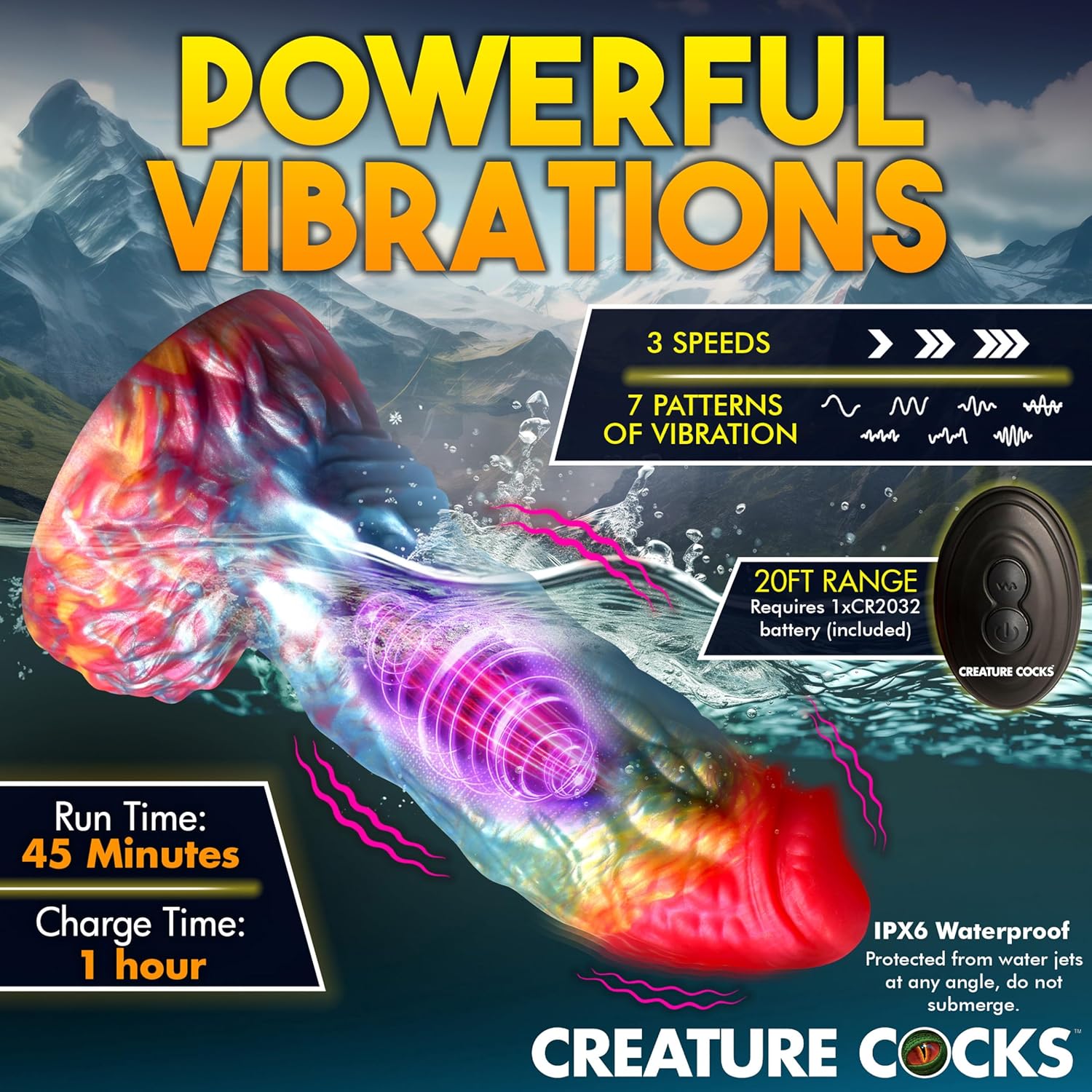 Creature Cocks Rainbow Phoenix Remote Vibrating 6.8" Silicone Dildo > Dildos > Fantasy