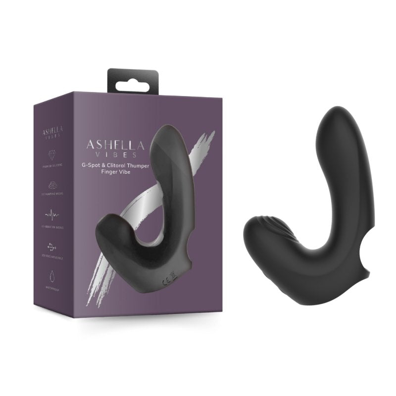 Ashella Vibes Black G-spot Clitoral Thumper Finger Vibe Waterproof > Vibrators > Finger Vibrators