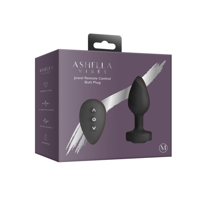 Ashella Vibes Jewel Remote Control Butt Plug Medium Black (2.8 inch insertable) > Anal Range > Jewel Butt Plugs