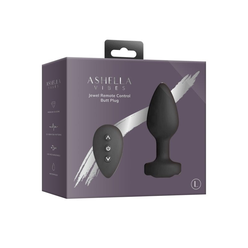 Ashella Vibes Jewel Remote Control Large Black Butt Plug (9 cm insertable) > Anal Range > Jewel Butt Plugs