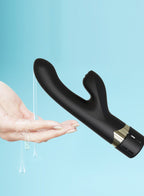 Squirting Vibrator Black Silicone 7 Function Ribbed Clitoral Stimulator