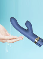 Squirting Vibrator Blue Silicone Ribbed Clitoral Stimulator with 7 Vibration Functions and Magnetic Rechargeable > Vibrators > Ladies > Rabbit Multi