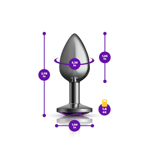 Cheeky Charms Gunmetal Round Butt Plug with Purple Jewel Small > Anal Range > Jewel Butt Plugs