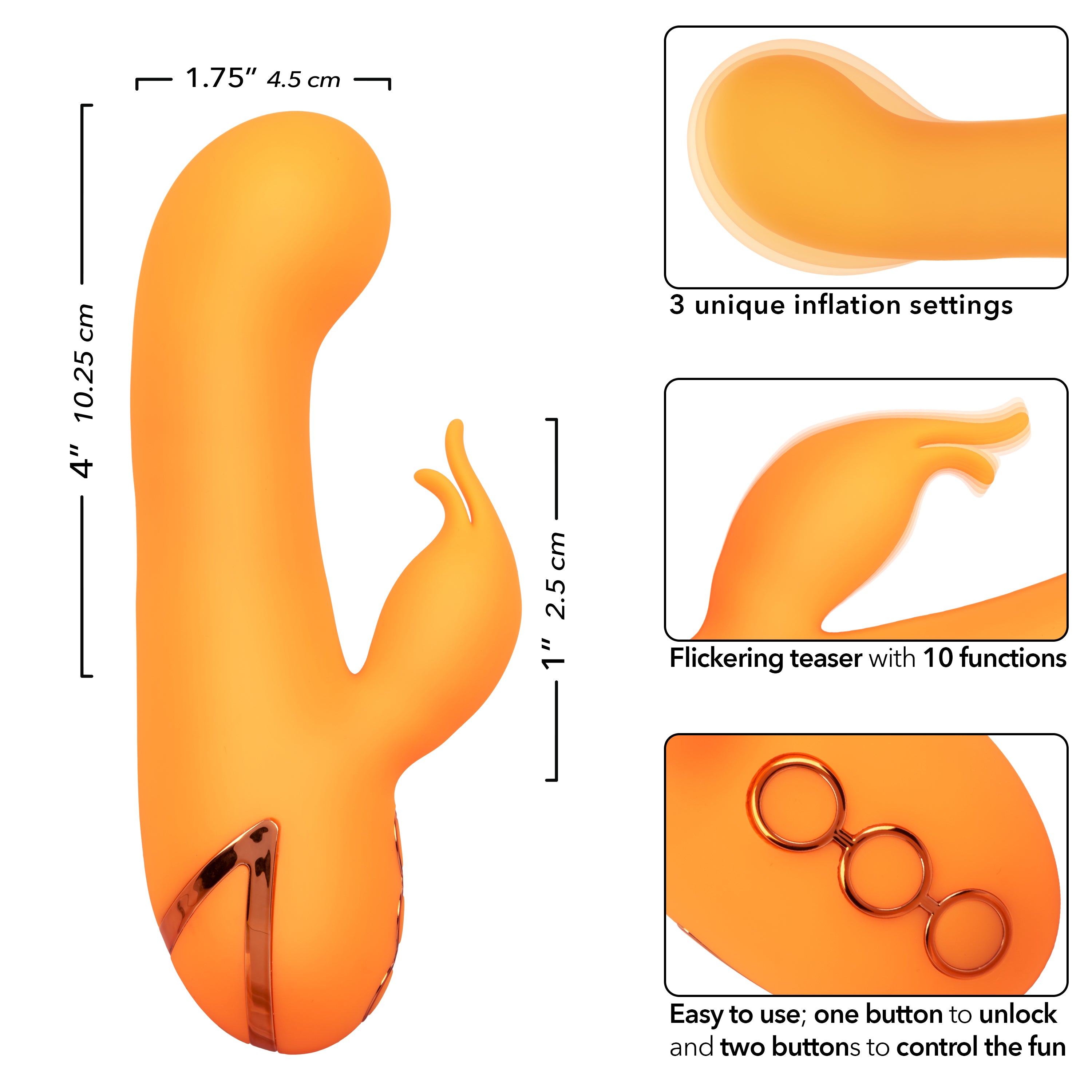 California Dreaming Montecito Muse Orange Silicone G-Spot Stimulator with 10 Vibration Functions and 3 Inflation Settings > Vibrators > Ladies > Rabbit