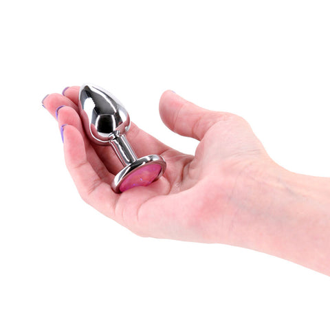 Rear Assets Medium Metal Butt Plug with Pink Gem Base > Anal Range > Jewel Butt Plugs