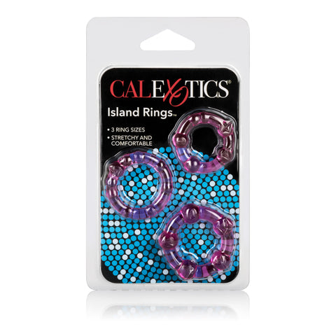 Island Rings Pink Stretchy Transparent TPR Cock Rings Trio Small Medium Large with Pleasure Beads and Stimulation Nodules COCK RING Set
