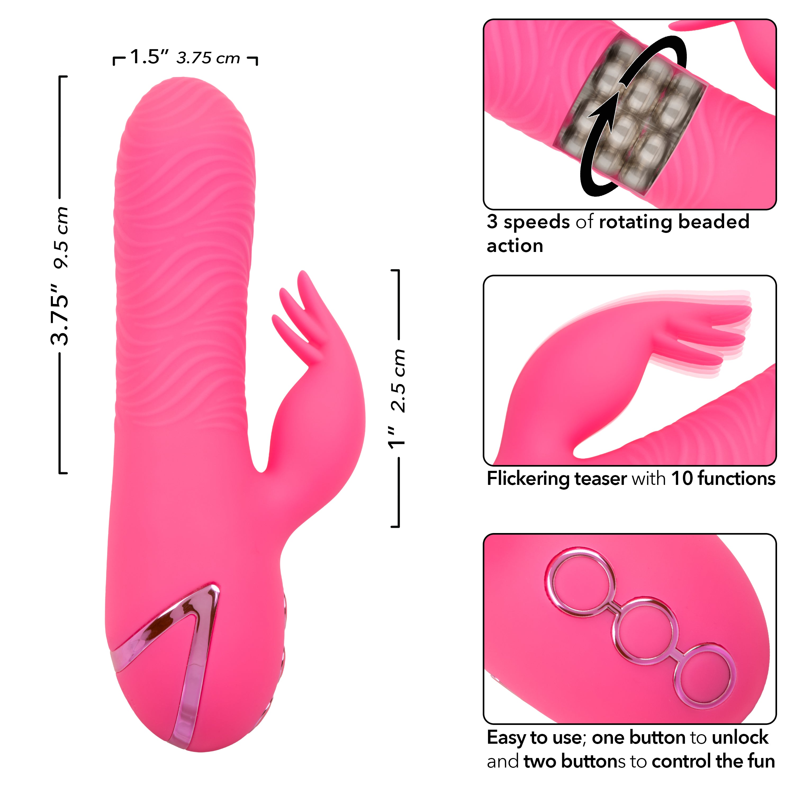 California Dreaming Sacramento Sweetie Pink Dual Stimulator with Rotating Beads and 10 Vibration Modes > Vibrators > Ladies > Rabbit