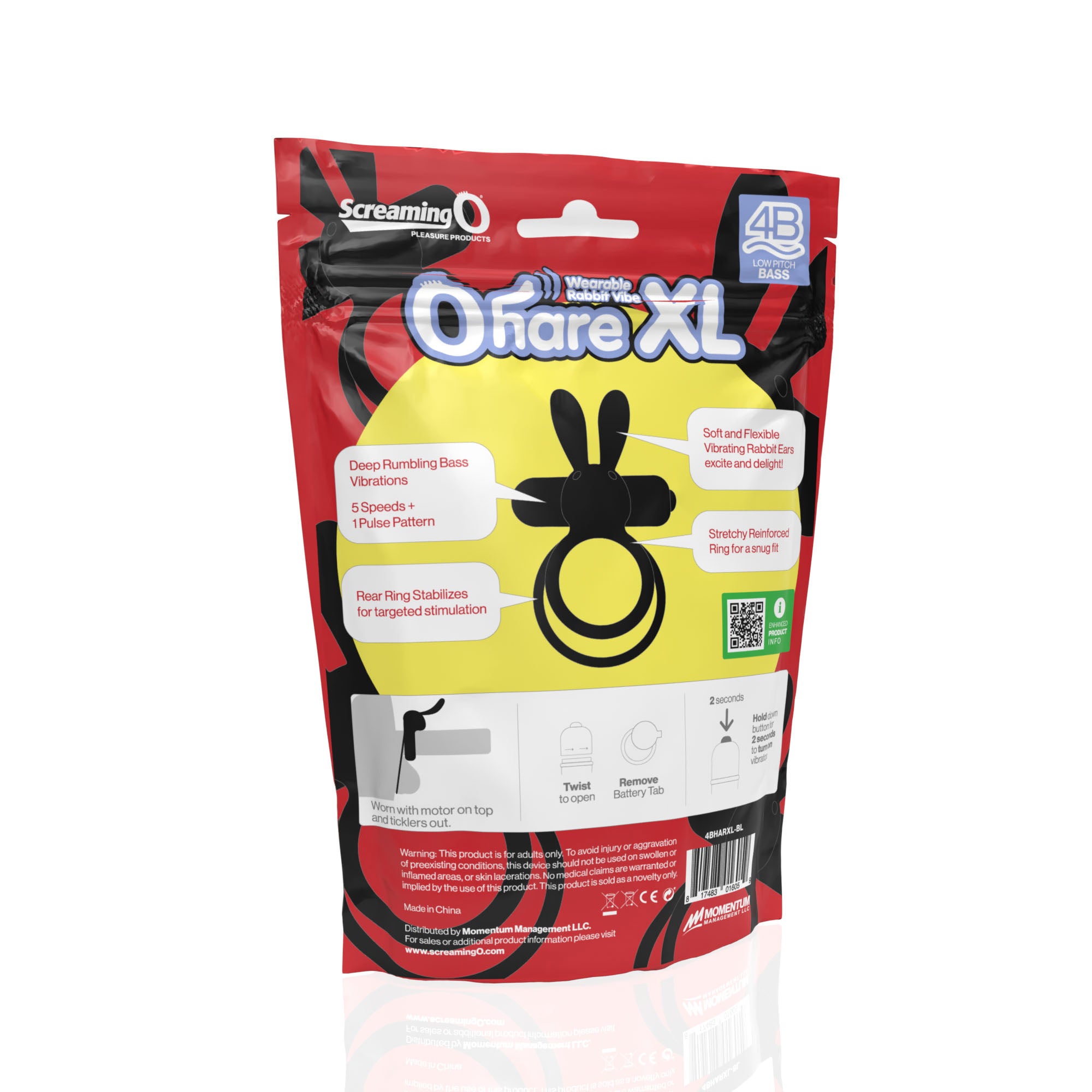 Screaming O 4B Ohare XL Black – Powerful Deep Rumbling Vibrations Black > Cock Ring > Vibrating