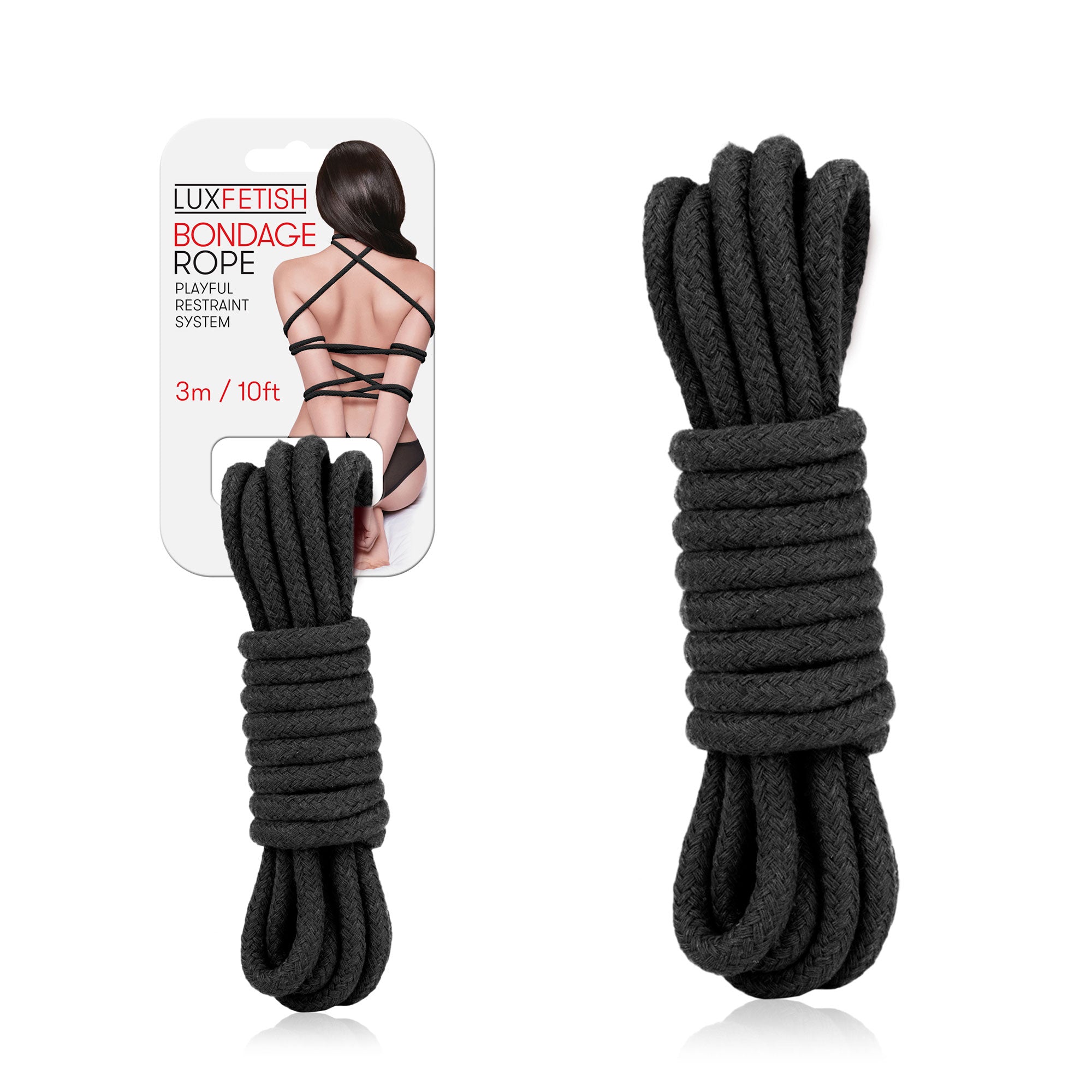 Lux Fetish Bondage Rope 3 Meter 10 Feet Soft Cotton Black Secondary image