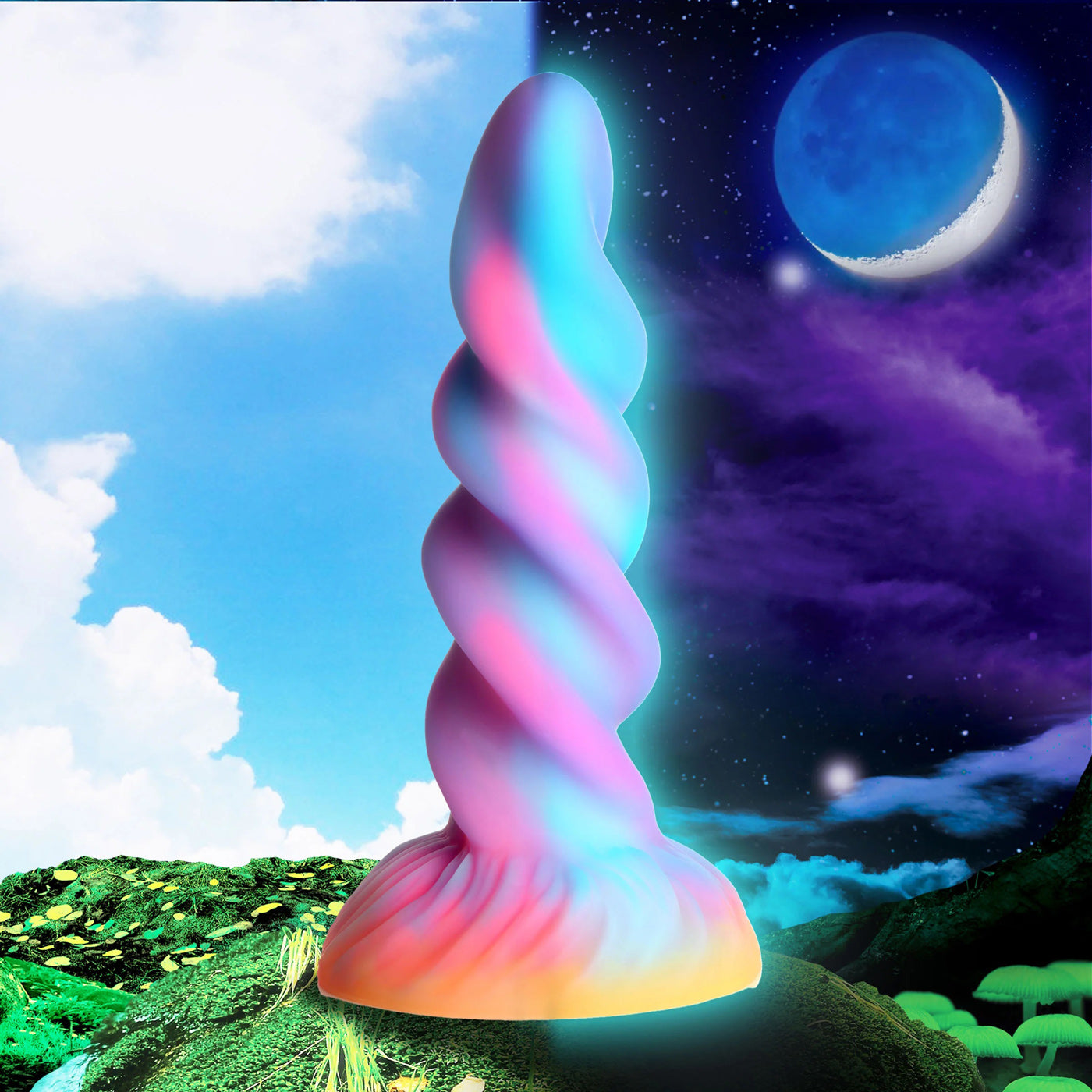 Moon Rider Glow in the Dark Unicorn (Colorful Sunburst) – Vibrant Glow Dildo 7 Inches > Dildos > Fantasy