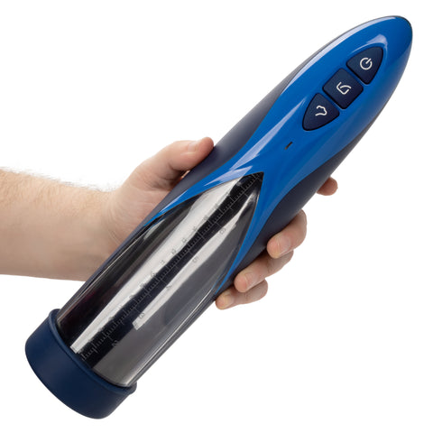 Optimum Series Rechargeable Waterproof Pump with Silicone Donut Base and USB Charging, Blue and Clear, Medium Size PUMPS Male Electric