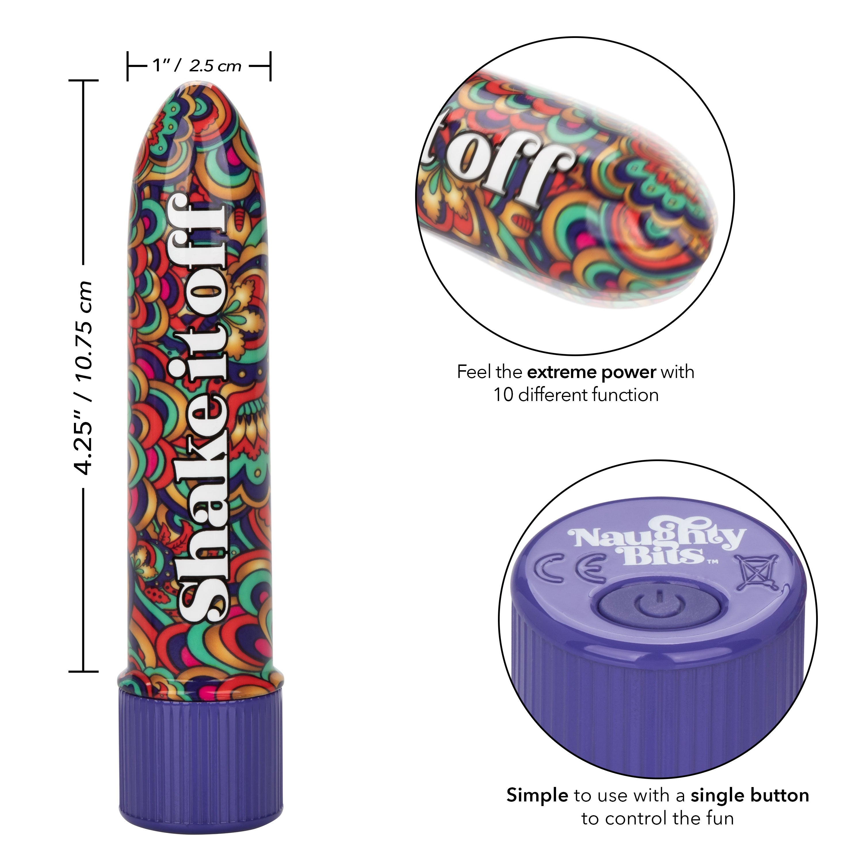 Naughty Bits Shake It Off Powerful Mini Vibrator 4.25 Inch Waterproof Colorful Design > Vibrators > Standard Vibrators