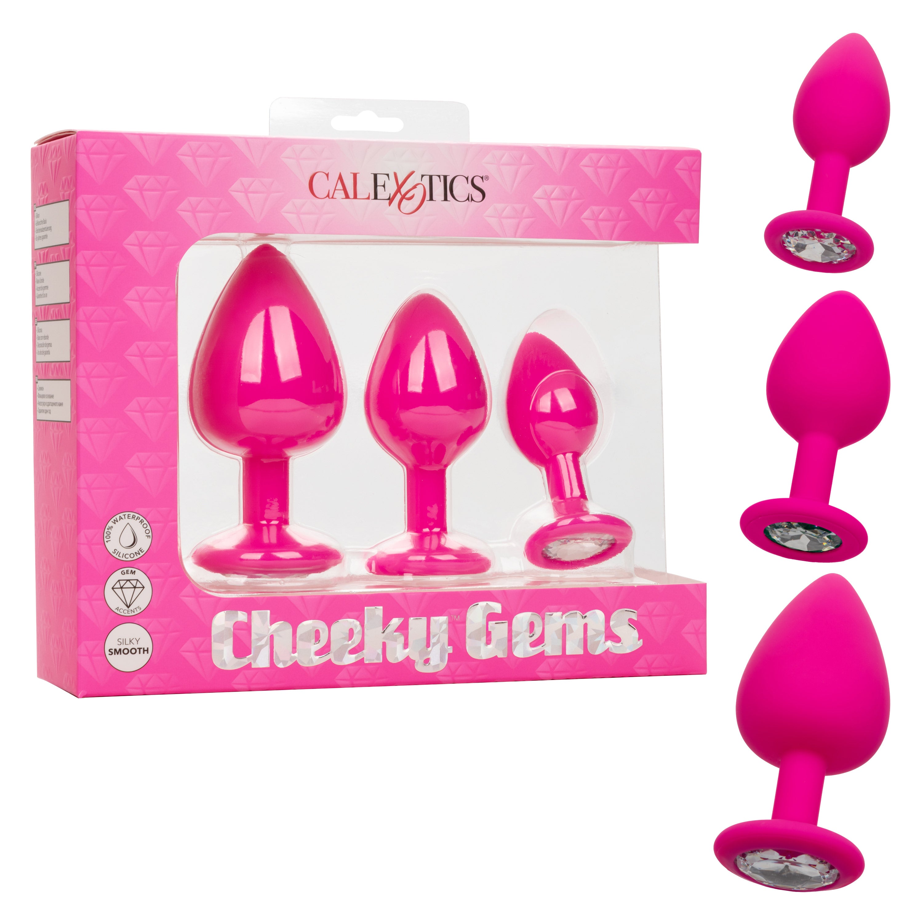 Cheeky Gems Pink Anal Training Kit with 3 Graduated Silicone Plugs and Gem Base > Anal Range > Butt Plug Kits
