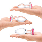 Glas 3 Inch 3.5 Inch 4 Inch 3PC Heart Jewel Clear Glass Anal Training Kit > Glass > Toys