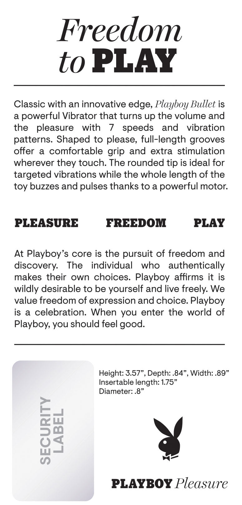 Playboy Pleasure Bullet 9 cm Vibrator with 7 Speeds and Vibration Patterns > Vibrators > Mini Vibrators