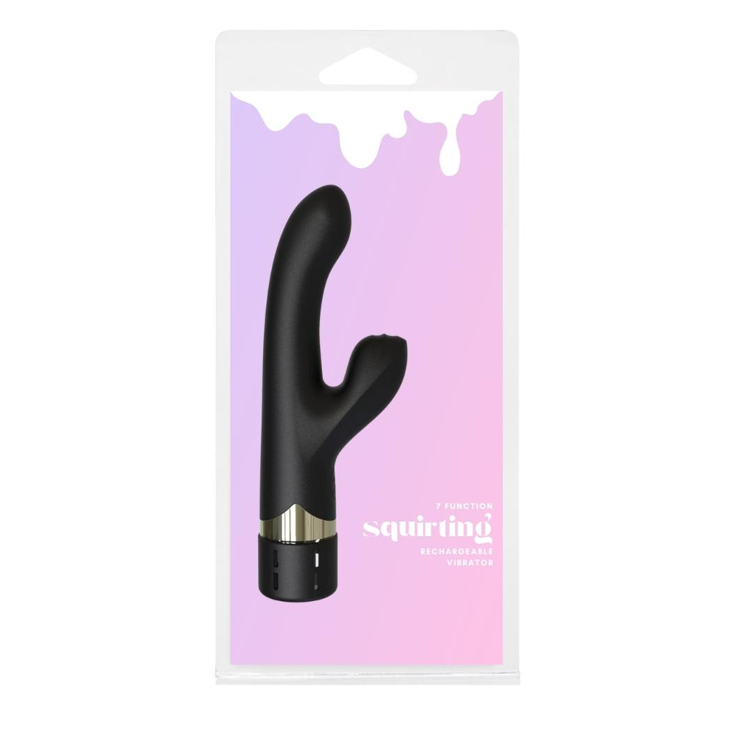 Squirting Vibrator Black Silicone Rechargeable 7 Function Ribbed Clitoral Stimulator Default Title VIBRATORS-RABBIT-MULTI
