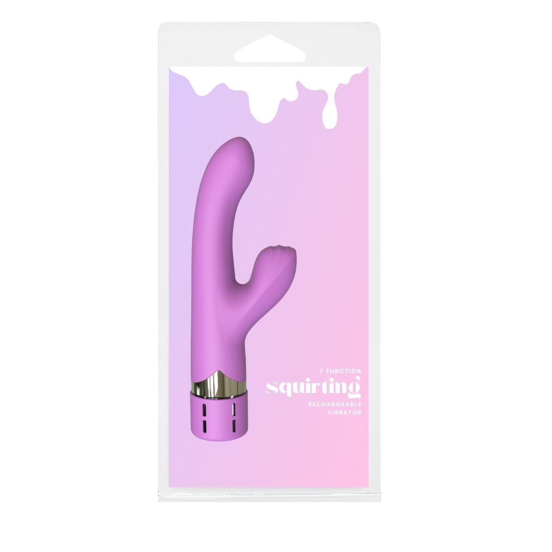 Squirting Vibrator Pink Silicone Ribbed Clitoral Stimulator Magnetic Rechargeable Default Title > Vibrators > Ladies > Rabbit Multi