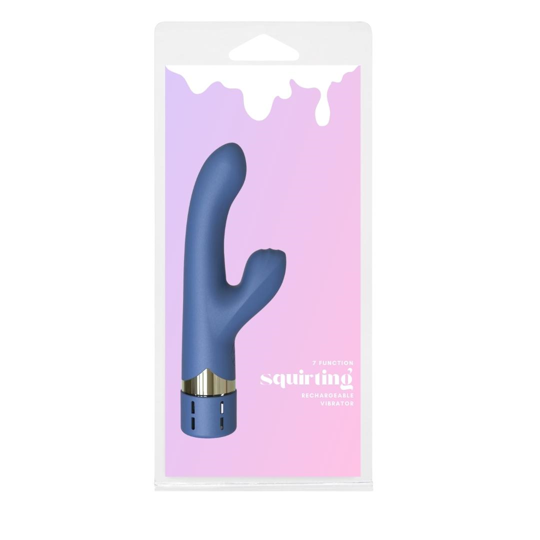 Squirting Vibrator Blue Silicone Ribbed Clitoral Stimulator with 7 Vibration Functions and Magnetic Rechargeable Secondary image