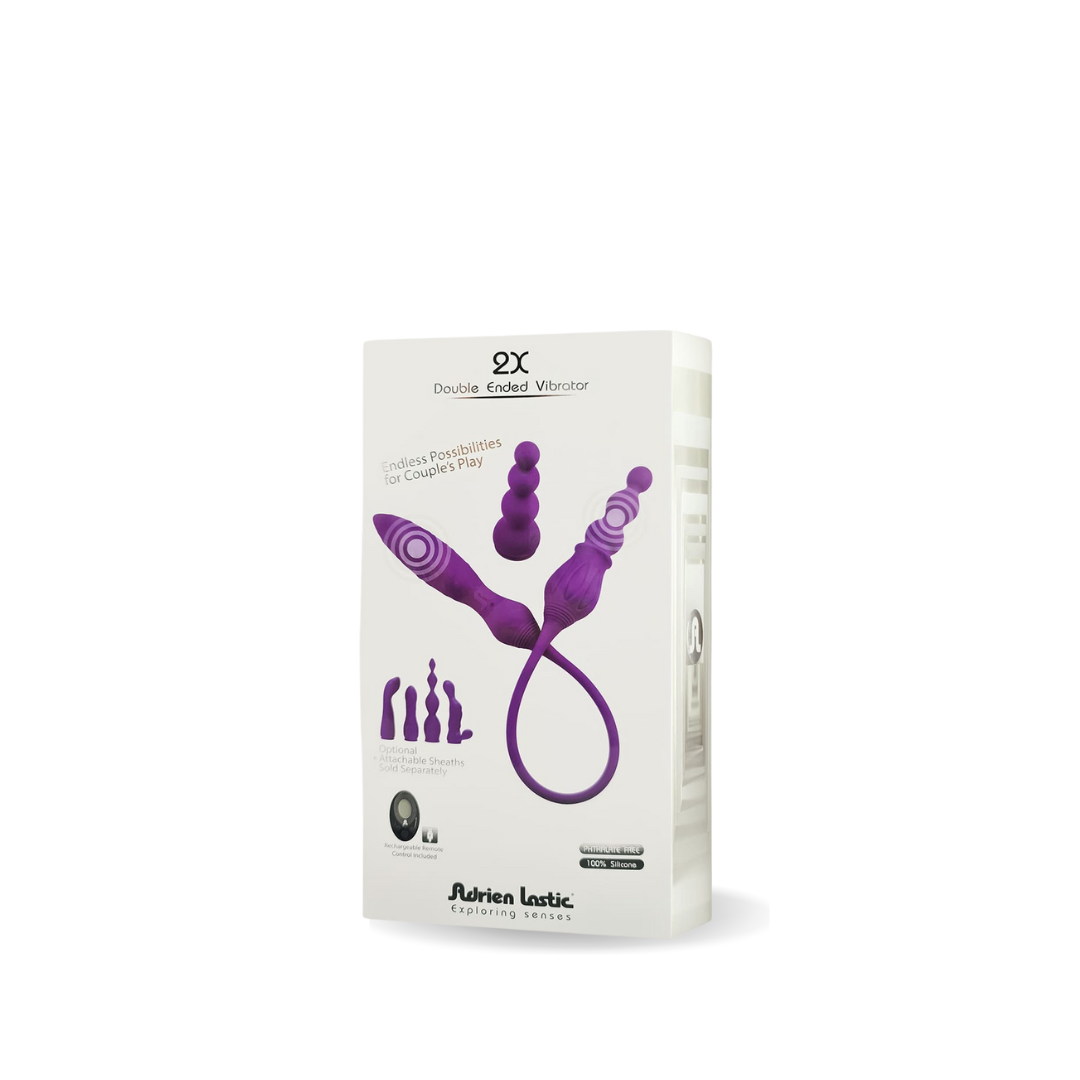 Adrien Lastic 2X + LRS Double Ended Dildo with Remote Control, Purple Silicone, 10 Vibration Modes, Waterproof Default Title Double Dongs