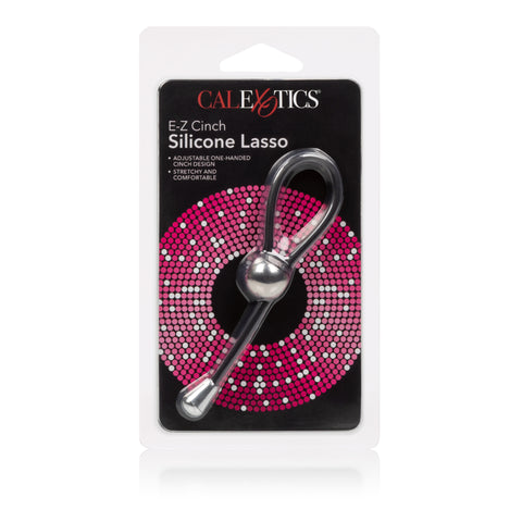 E-Z Cinch Silicone Lasso Adjustable Stretchy Pleasure Ring with Tightening Bead in Black COCK RINGS