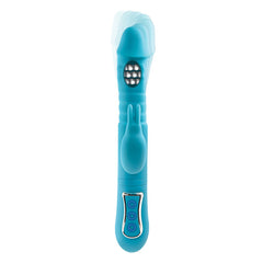 Adam & Eve EVES THRUSTING TRIPLE JOY RABBIT - Teal 25 cm USB Rechargeable Thrusting Rabbit Vibe with Anal Tickler