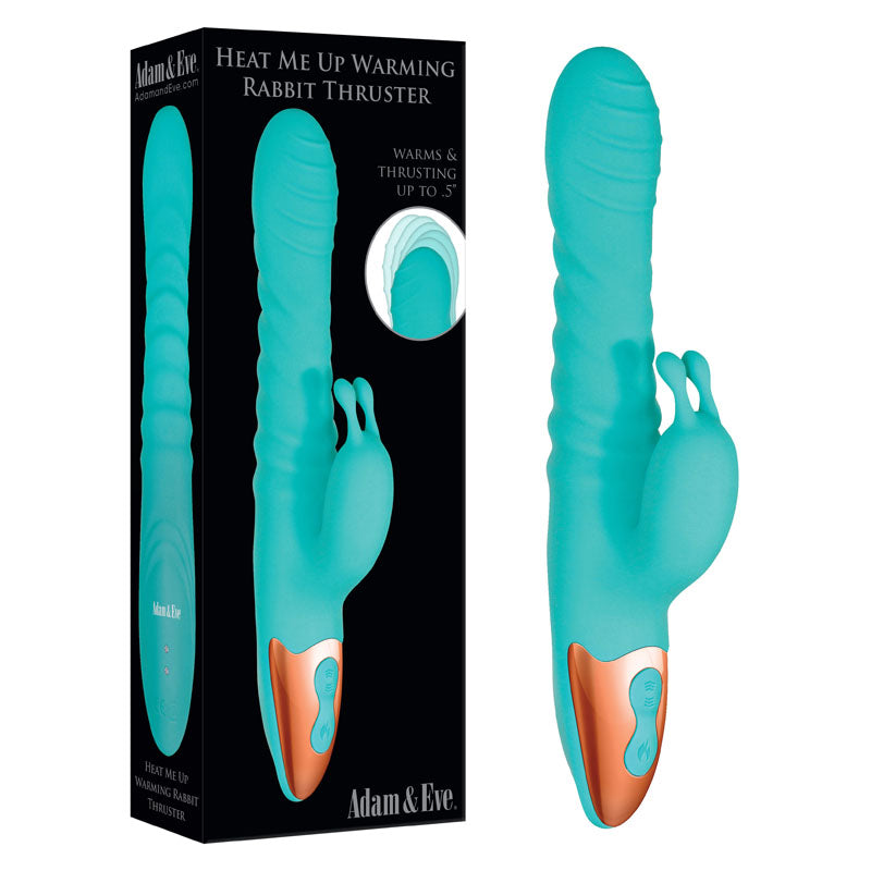 Adam & Eve HEAT ME UP Warming Rabbit Thruster - Teal 23.6 cm USB Rechargeable Warming Rabbit Vibrator