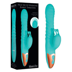 Adam & Eve HEAT ME UP Warming Rabbit Thruster - Teal 23.6 cm USB Rechargeable Warming Rabbit Vibrator