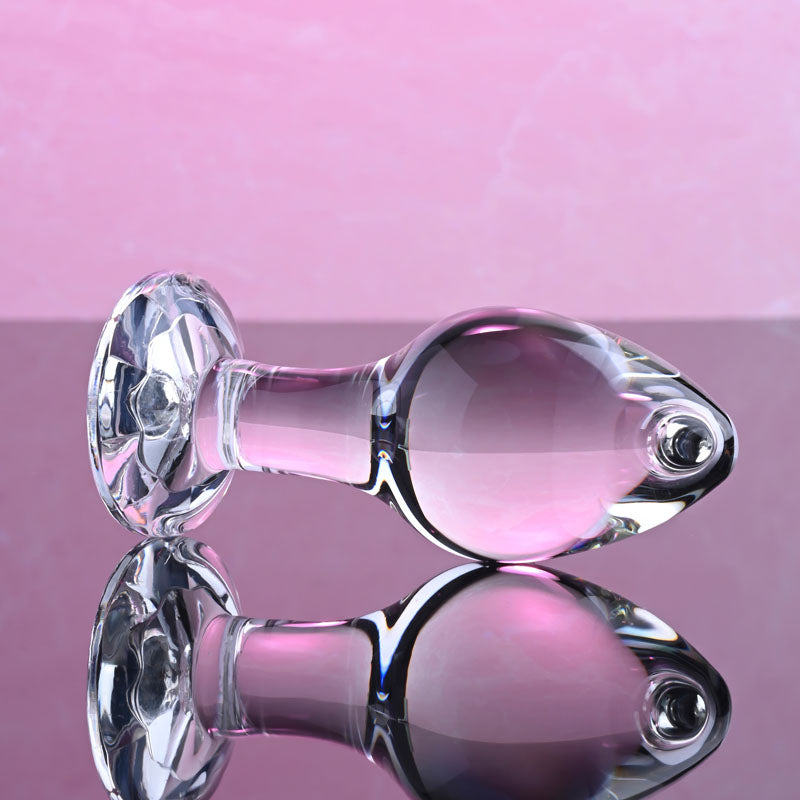 Adam & Eve PINK GEM GLASS PLUG MEDIUM -  Glass 8.7 cm Butt Plug with Pink Gem Base