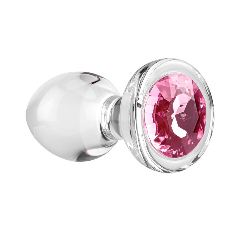 Adam & Eve PINK GEM GLASS PLUG MEDIUM -  Glass 8.7 cm Butt Plug with Pink Gem Base