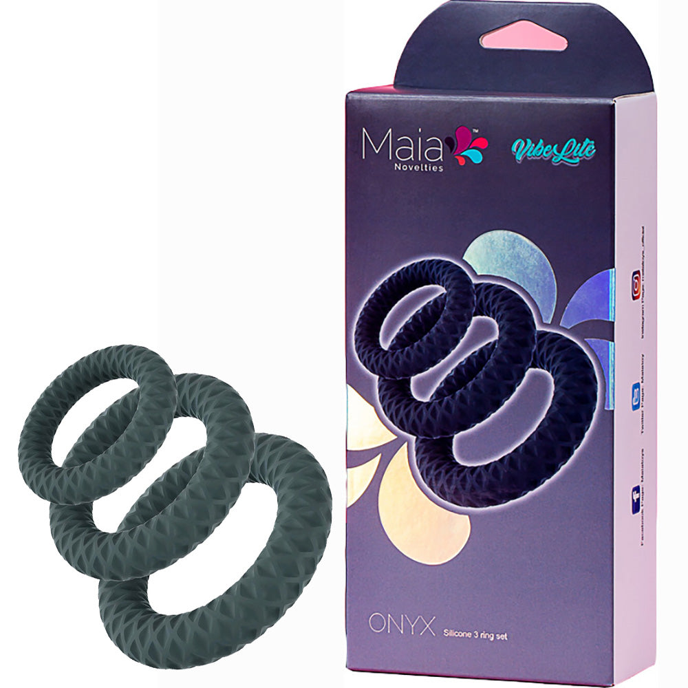Maia ONYX 3-Piece Penis Ring Set Multi-Sizes Available Grey > Cock Ring > Sets