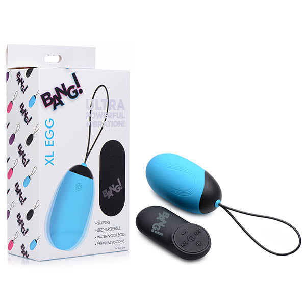 Bang XL Silicone Vibrating Egg - XL USB Rechargeable Pink Egg with Wireless Remote Blue BULLETS & EGGS