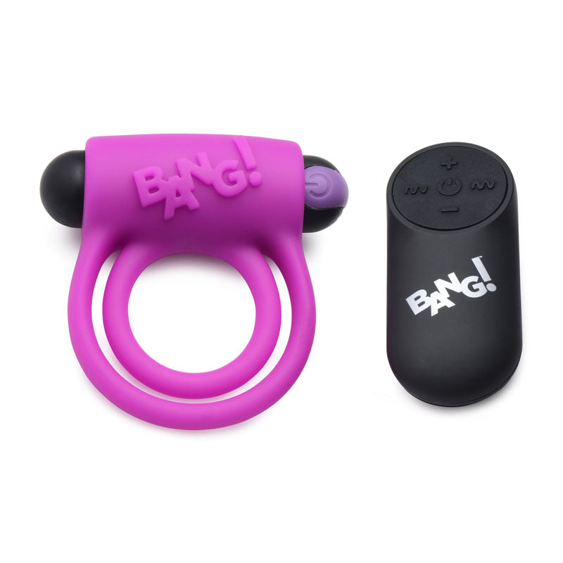 Bang Silicone Cock Ring and Bullet - USB Rechargeable Vibrating Cock Ring with Wireless Remote in Black COCK RINGS