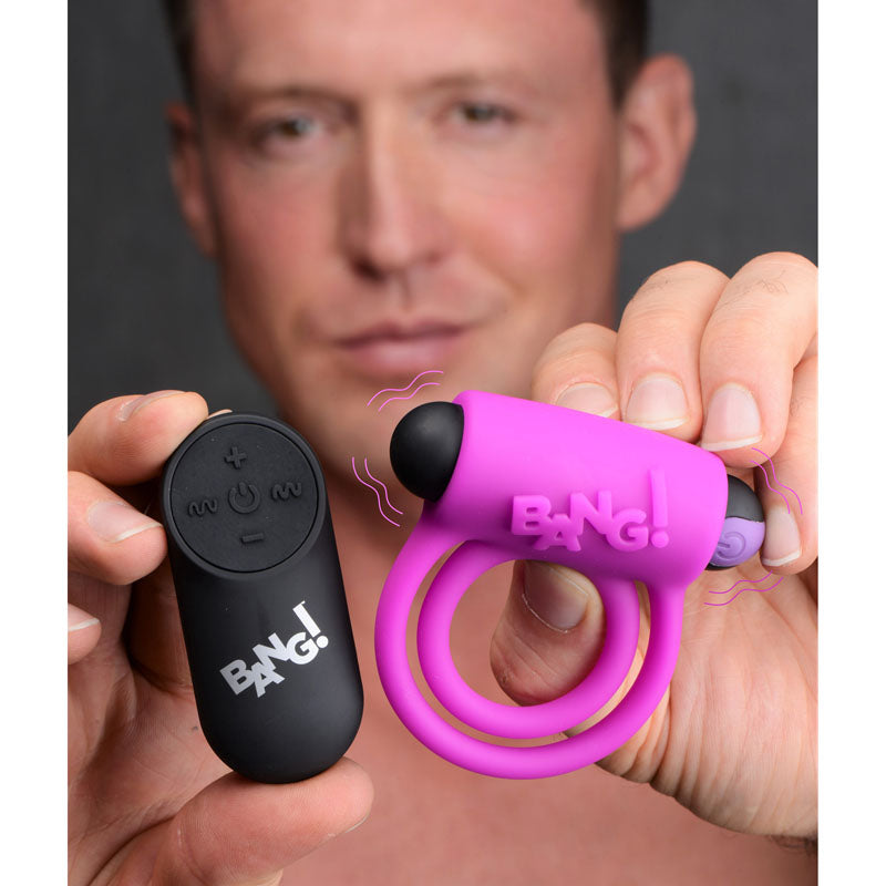 Bang Silicone Cock Ring and Bullet - USB Rechargeable Vibrating Cock Ring with Wireless Remote in Black COCK RINGS